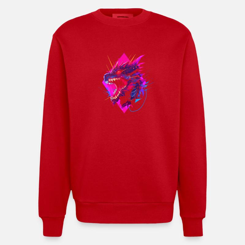 Synthwave Dragon - Sweat bio épais oversize fabriqué en UE - rouge