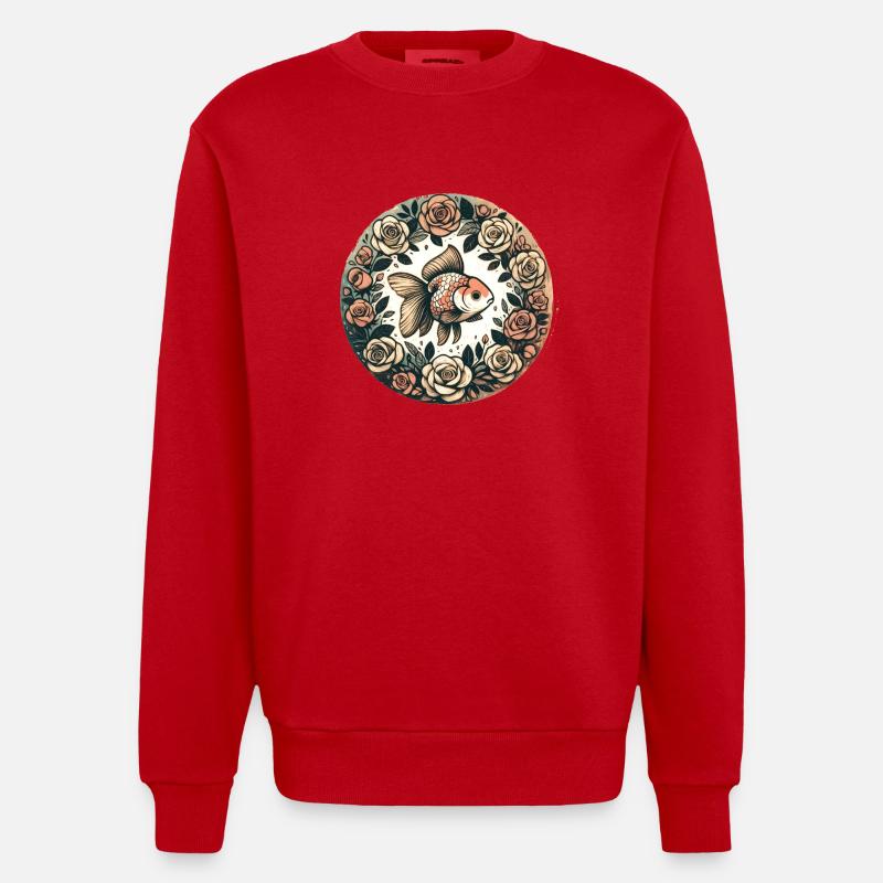Fancy Oranda Goldfish - Heavyweight Oversized Organic Crew Neck Made in EU - red