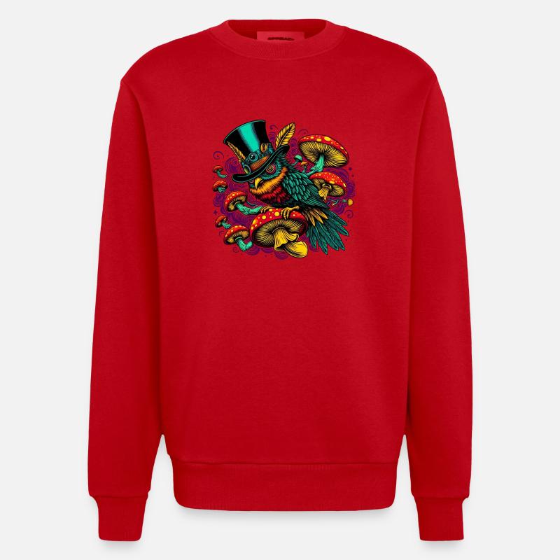 Bunte Eule mit Zylinderhut - Heavyweight Oversized Organic Crew Neck Made in EU - Rot