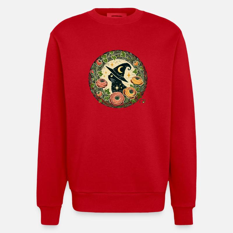 Schwarze Katze Zauberer - Heavyweight Oversized Organic Crew Neck Made in EU - Rot