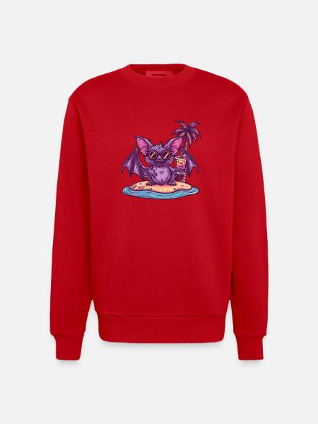 Bat Summer Beach Comic - Heavyweight Oversized Organic Crew Neck Made in EU - red