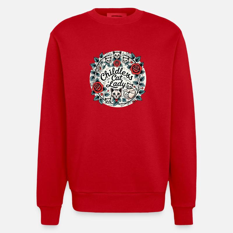 Dame chat sans enfant - Sweat bio épais oversize fabriqué en UE - rouge