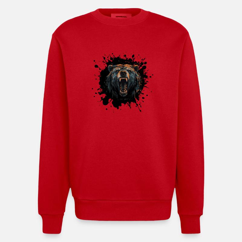 Portrait d’ours Grizzli - Sweat bio épais oversize fabriqué en UE - rouge
