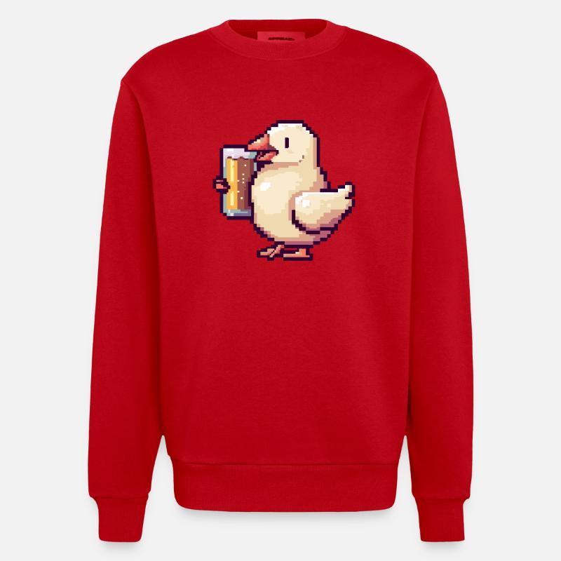 Taube Vogel Bier Pixel - Heavyweight Oversized Organic Crew Neck Made in EU - Rot