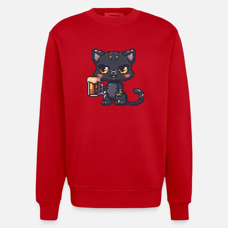 Panther Bier Pixel - Heavyweight Oversized Organic Crew Neck Made in EU - Rot