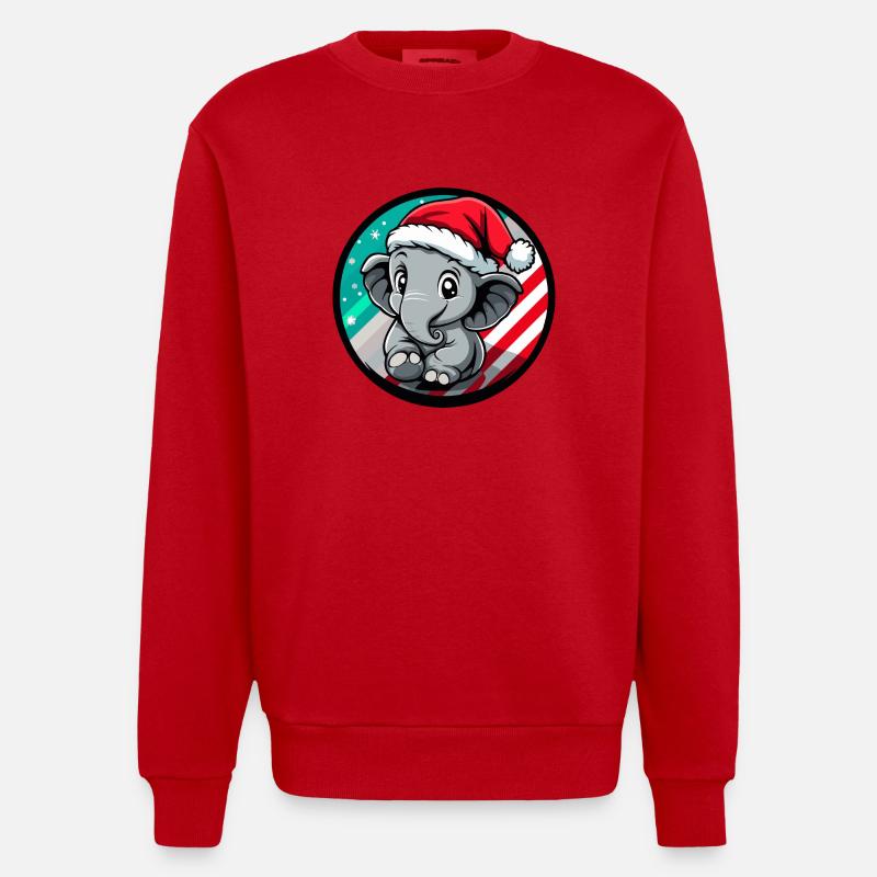 Éléphant Noël Noël - Sweat bio épais oversize fabriqué en UE - rouge