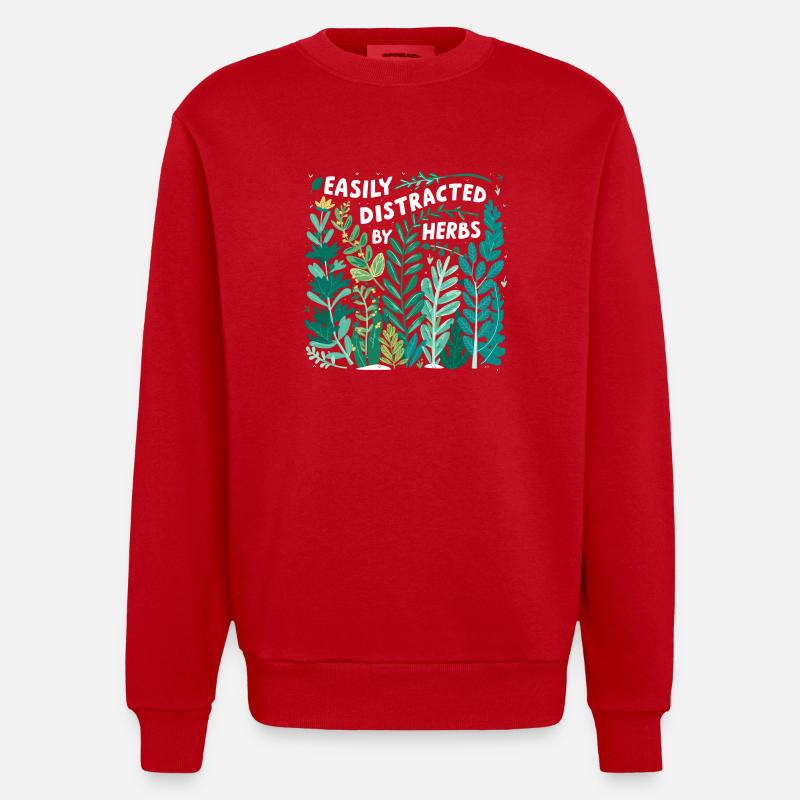 Herb lover: Easily distracted - Heavyweight Oversized Organic Crew Neck Made in EU - red