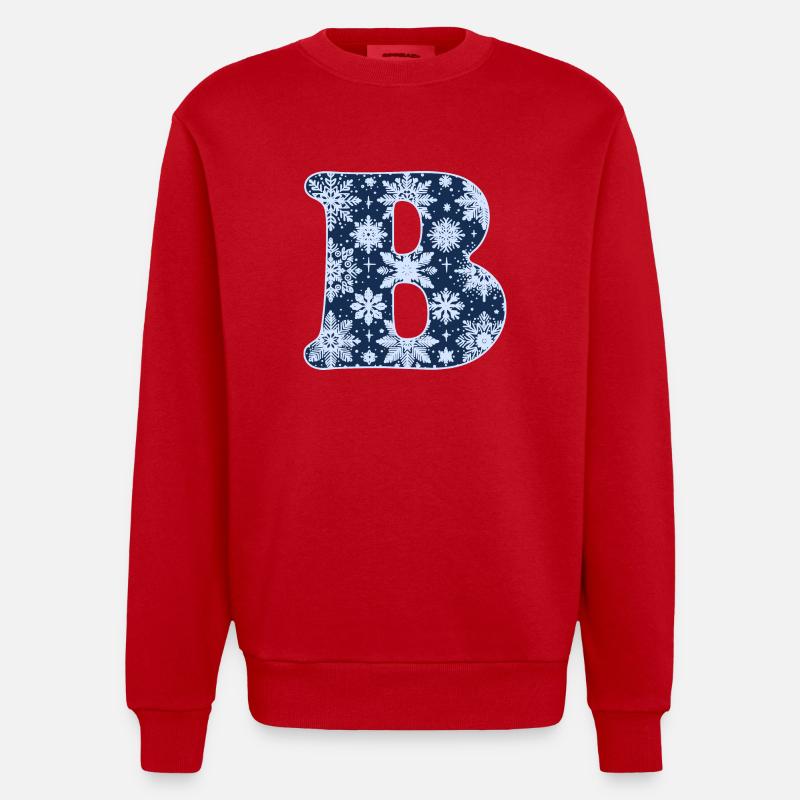 Letter B Snowflakes - Heavyweight Oversized Organic Crew Neck Made in EU - red