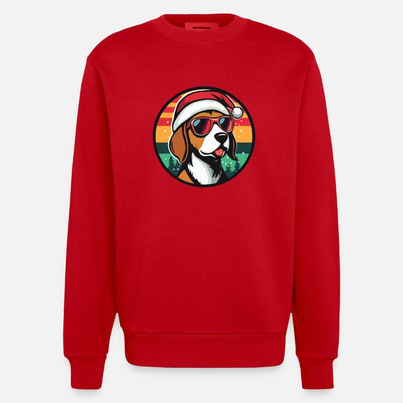 Beagle chien Noël cool - Sweat bio épais oversize fabriqué en UE - rouge