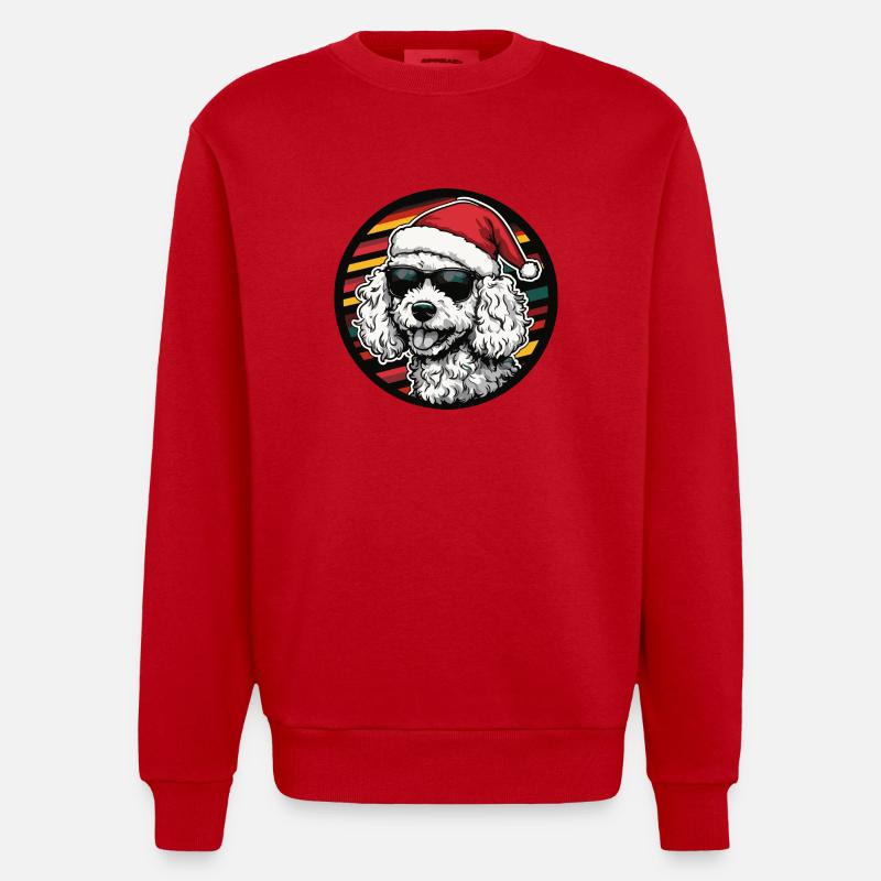 Caniche chien Noël cool - Sweat bio épais oversize fabriqué en UE - rouge
