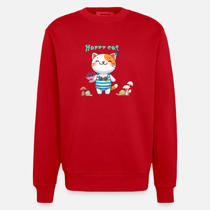 Chat mignon - Sweat bio épais oversize fabriqué en UE - rouge