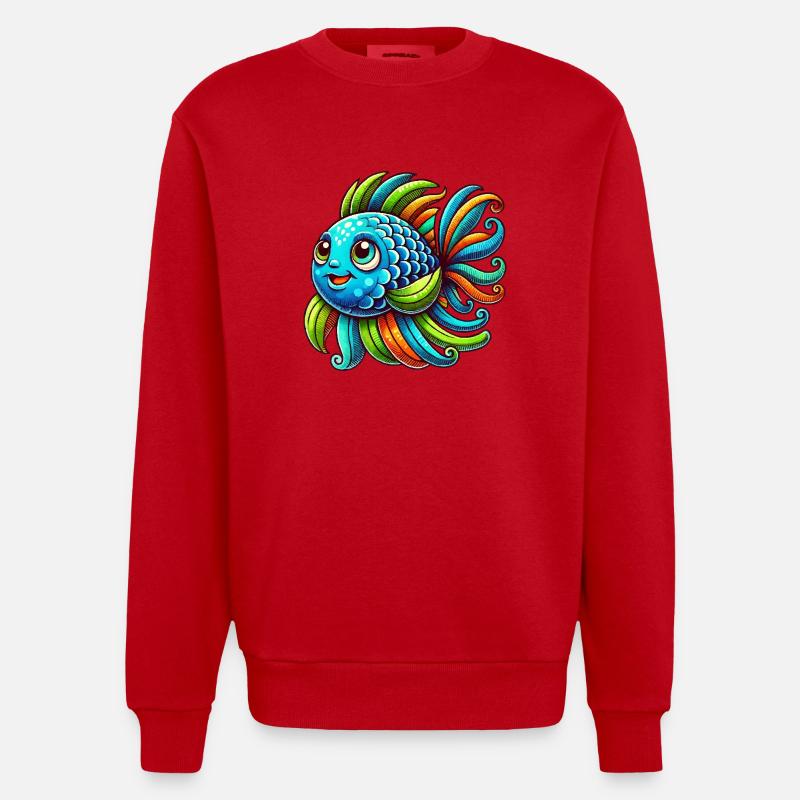 fisch comic - Heavyweight Oversized Organic Crew Neck Made in EU - Rot