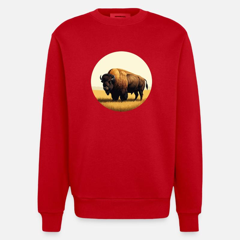 Bison dans la prairie - Sweat bio épais oversize fabriqué en UE - rouge