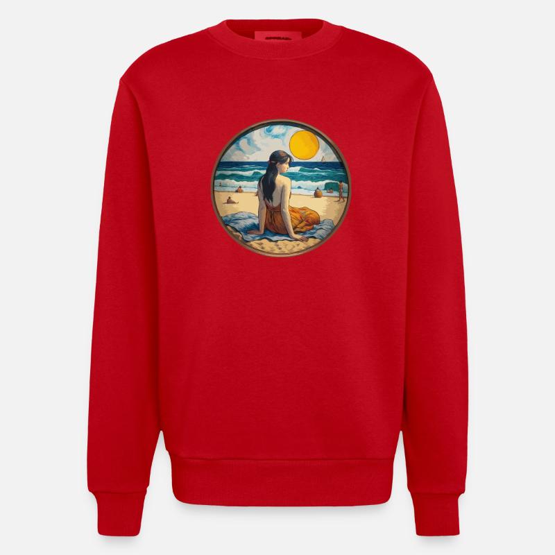 Mädchen am Strand - Heavyweight Oversized Organic Crew Neck Made in EU - Rot