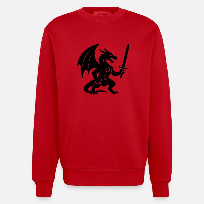 Drachenkämpfer (schwarz) - Heavyweight Oversized Organic Crew Neck Made in EU - Rot