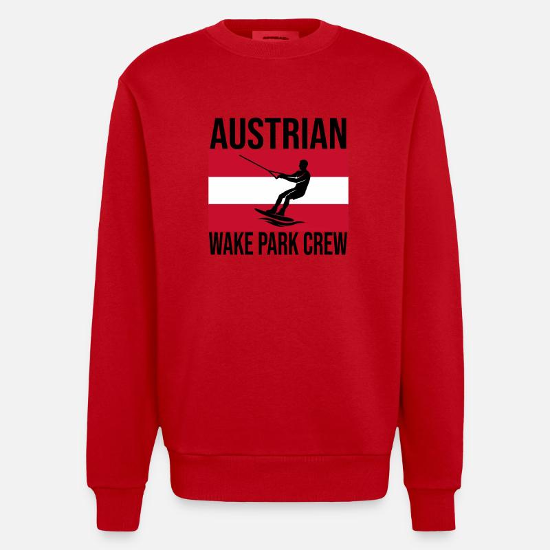 Austrian Wake Crew Wakeboard Shirt - Heavyweight Oversized Organic Crew Neck Made in EU - red