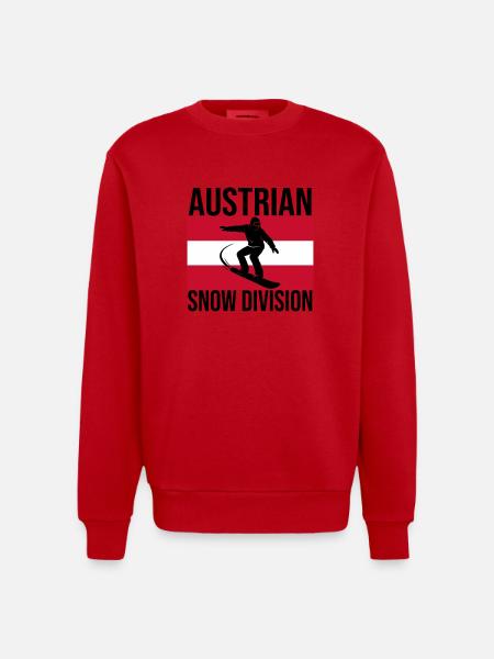 Austrian Snow Division Snowboard Tee - Heavyweight Oversized Organic Crew Neck Made in EU - red