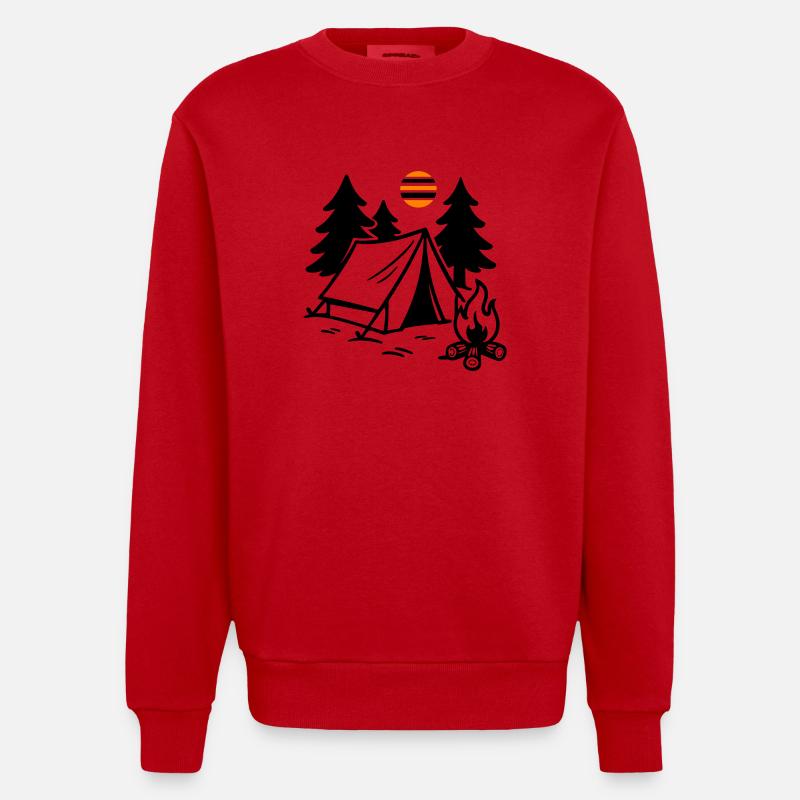 Zelt Lagerfeuer Camping - Heavyweight Oversized Organic Crew Neck Made in EU - Rot