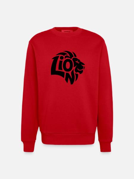 Lion - Cool Lion Logo - Heavyweight Oversized Organic Crew Neck Made in EU - red