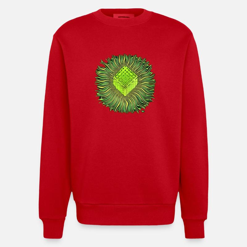 Psychedelic Cube / Cube Psychedelic - Heavyweight Oversized Organic Crew Neck Made in EU - red