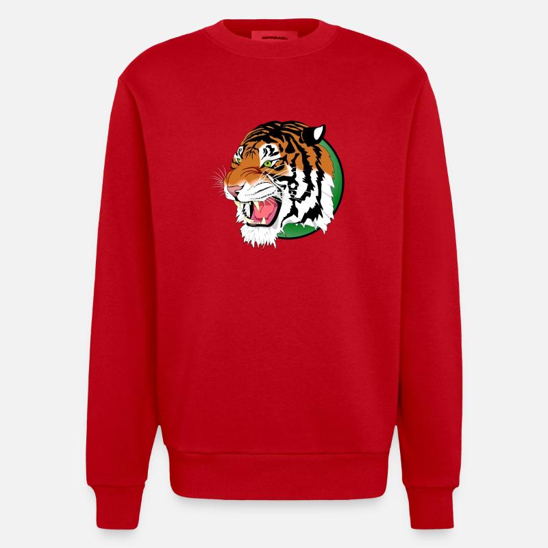 Löwe Tiger Leopard Raubtier - Heavyweight Oversized Organic Crew Neck Made in EU - Rot