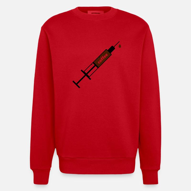 Kaffee Coffee Sucht Spritze - Heavyweight Oversized Organic Crew Neck Made in EU - Rot
