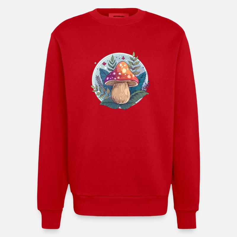 Flowers,toadstool,mushroom,forest,illustration - Heavyweight Oversized Organic Crew Neck Made in EU - red