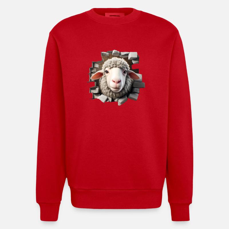 Schaf Kopf im Loch 2 - Heavyweight Oversized Organic Crew Neck Made in EU - Rot