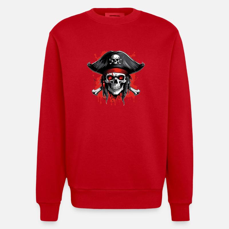 Piratenschädel mit Dreispitz und Blutspritzern - Heavyweight Oversized Organic Crew Neck Made in EU - Rot