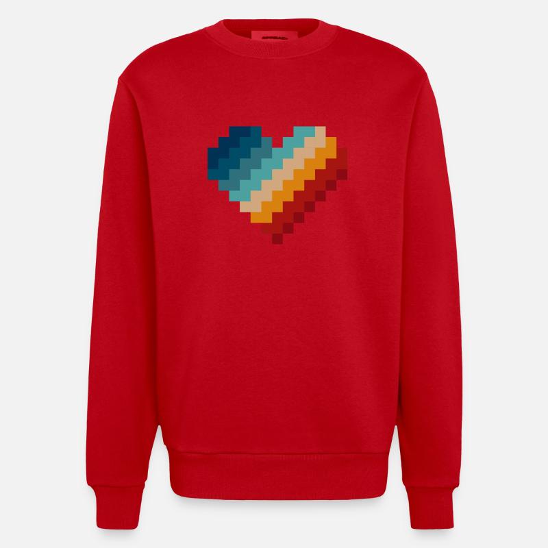 Retro Pixel Herz - Heavyweight Oversized Organic Crew Neck Made in EU - Rot