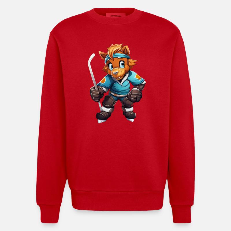 variation 24357Pferd als Eishockeyspieler - Heavyweight Oversized Organic Crew Neck Made in EU - Rot