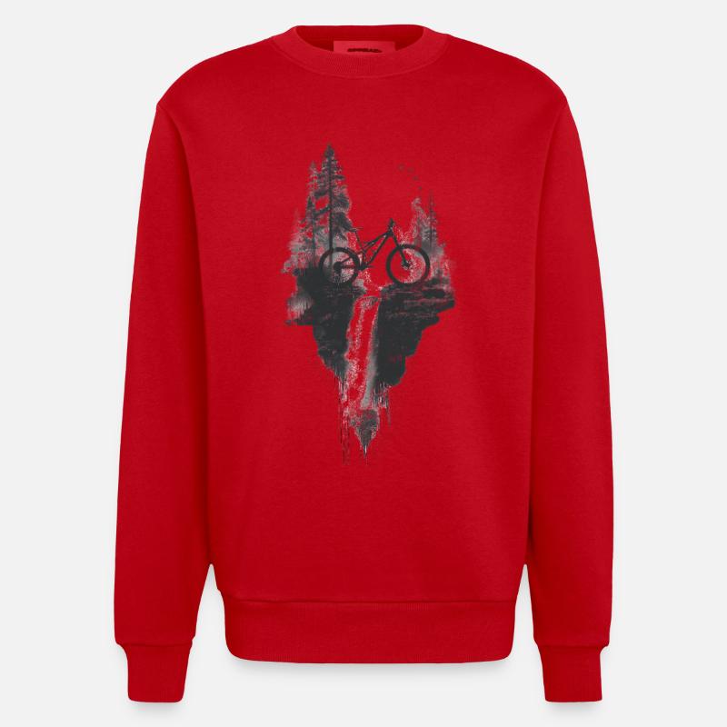 VTT, forêt, paysage, cascade, aventure - Sweat bio épais oversize fabriqué en UE - rouge