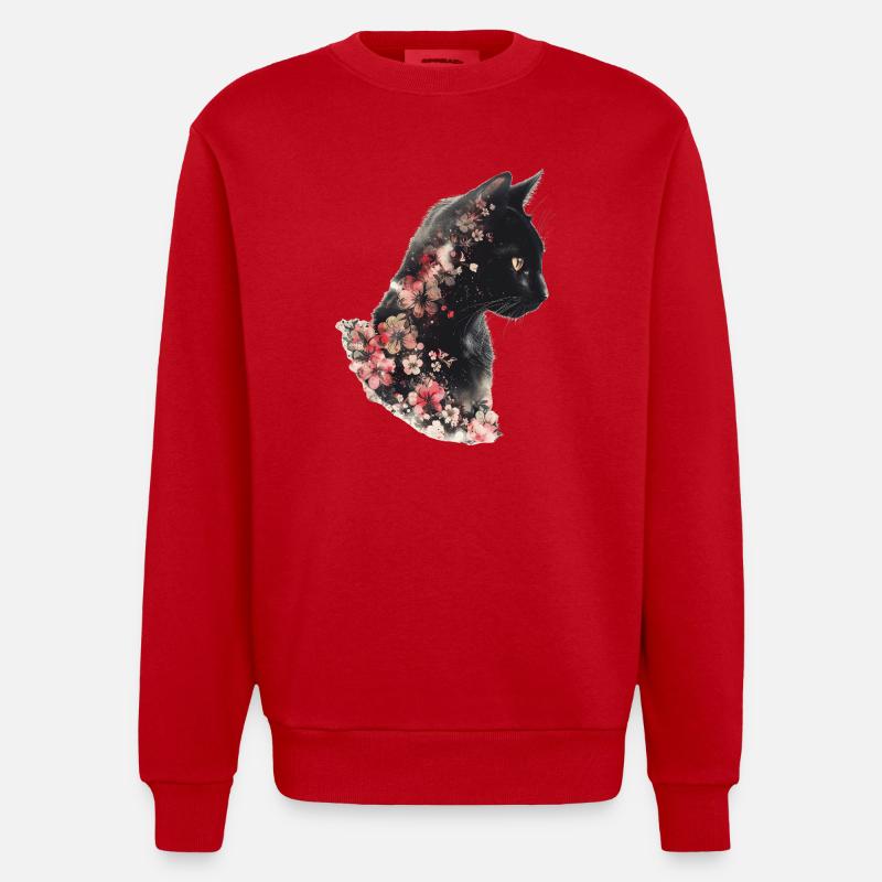 Fleurs de chat - Sweat bio épais oversize fabriqué en UE - rouge