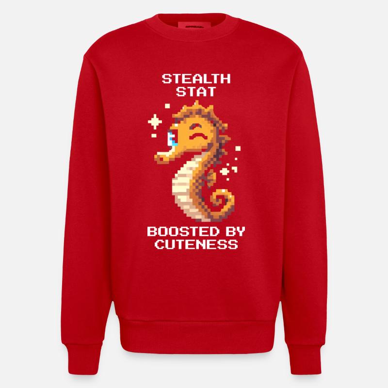 Süß & unsichtbar | Seepferdchen - Heavyweight Oversized Organic Crew Neck Made in EU - Rot