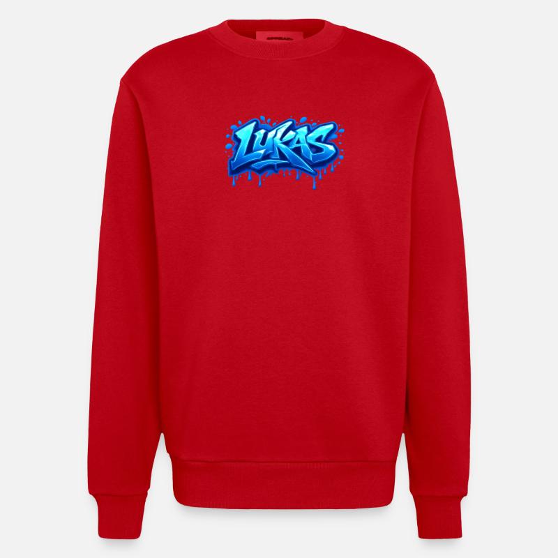 Graffiti  LUKAS Prénom cadeau idéal imprimable  - Sweat bio épais oversize fabriqué en UE - rouge