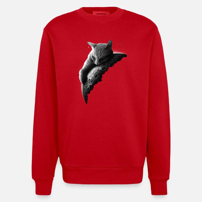 MOONCAT 2 (Wählen Sie Schwarz) - Heavyweight Oversized Organic Crew Neck Made in EU - Rot