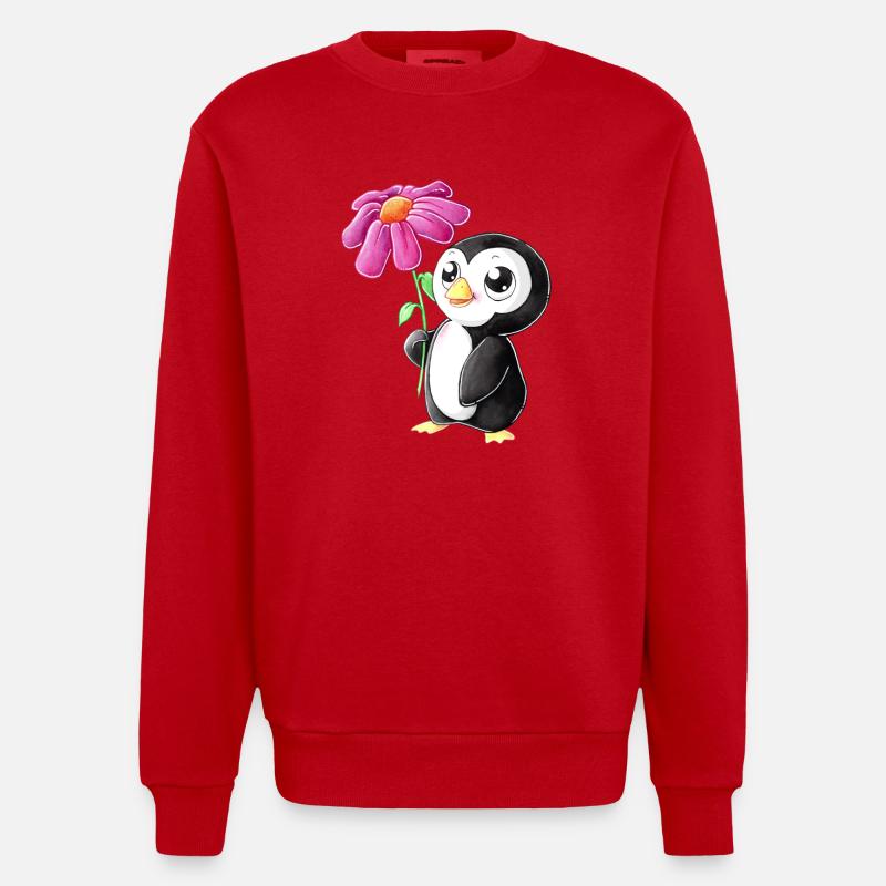 Putziger Comic Pinguin - Heavyweight Oversized Organic Crew Neck Made in EU - Rot