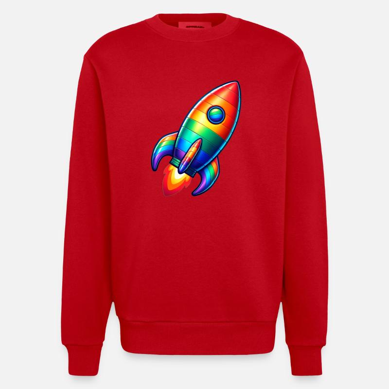 Fusée arc-en-ciel | Lancement d’une fusée - Sweat bio épais oversize fabriqué en UE - rouge