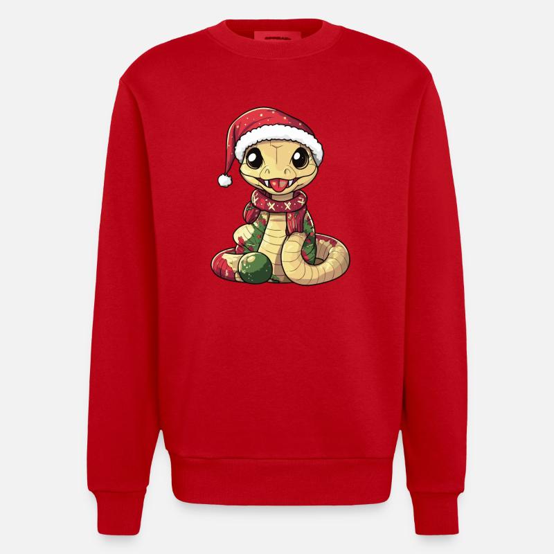 Serpent Cobra Noël - Sweat bio épais oversize fabriqué en UE - rouge