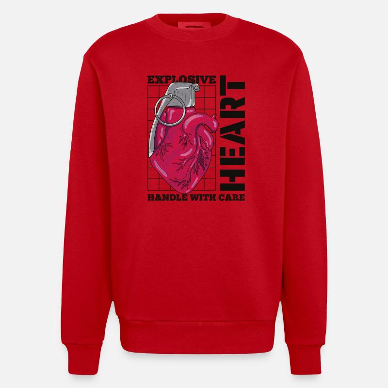 Exploding Heart - Heavyweight Oversized Organic Crew Neck Made in EU - red
