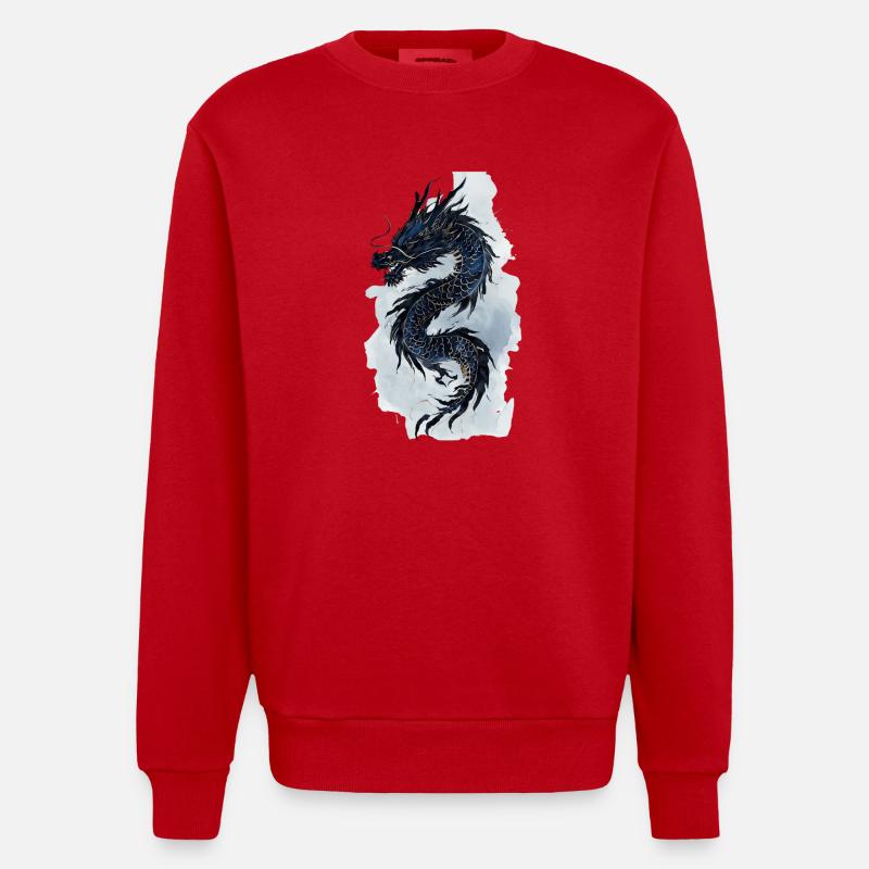 Dragon China Mythology Gift - Heavyweight Oversized Organic Crew Neck Made in EU - red