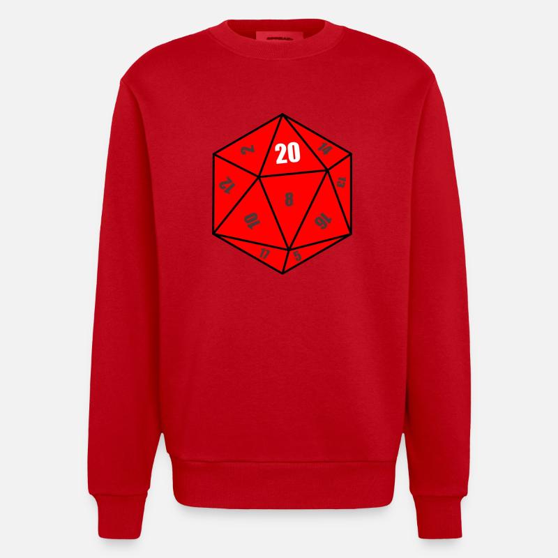 D20 terning - Heavyweight oversized organic trøje med crewneck made in EU - rød