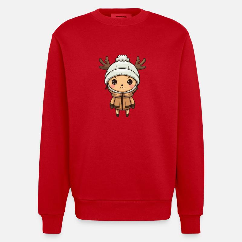 Bande dessinée d’hiver cerf - Sweat bio épais oversize fabriqué en UE - rouge