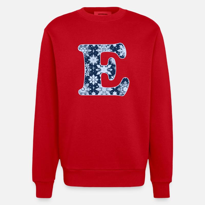 Letter E Snowflakes - Heavyweight Oversized Organic Crew Neck Made in EU - red