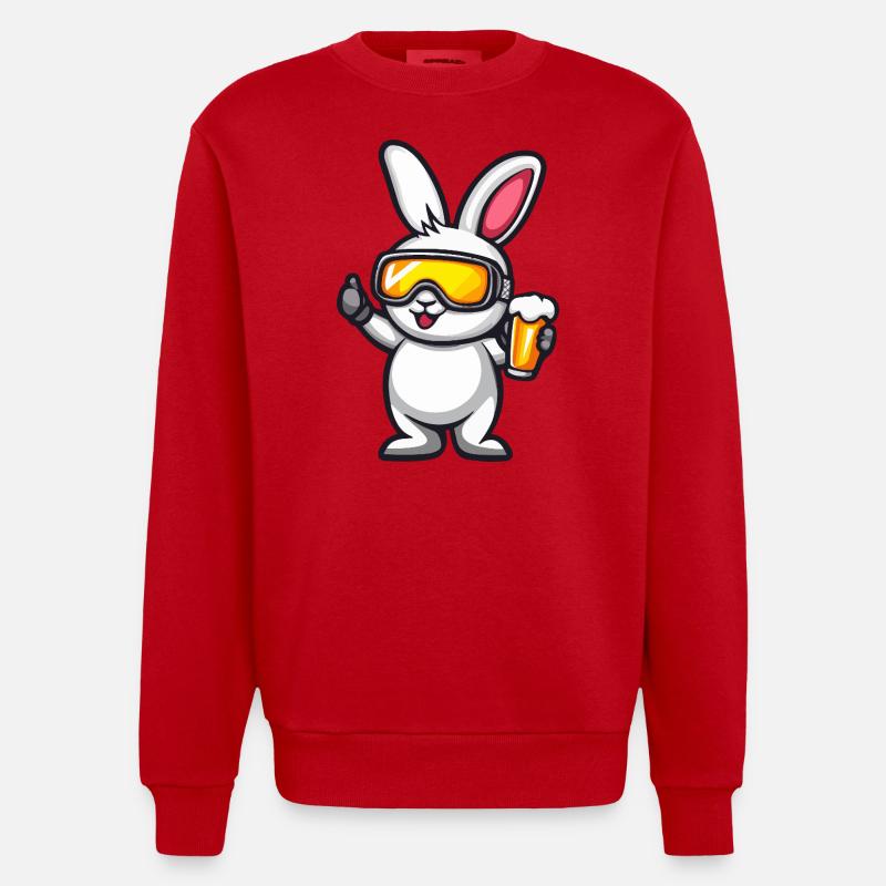 Rabbit Après Ski Beer Comic - Heavyweight Oversized Organic Crew Neck Made in EU - red