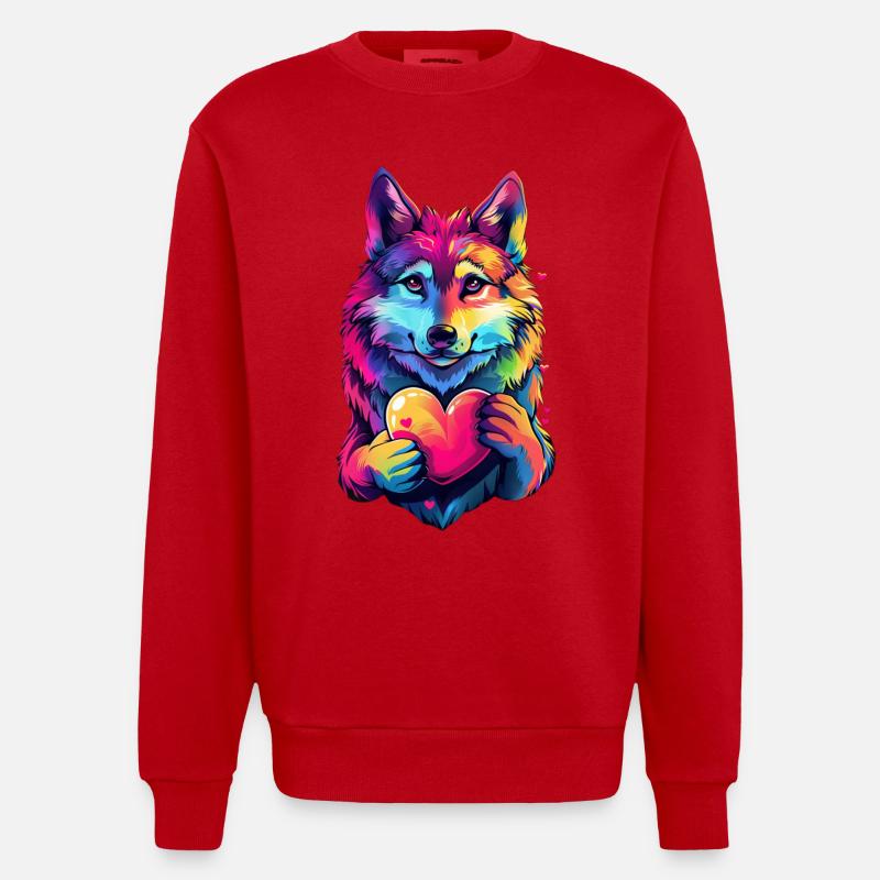 Wolf - Heavyweight Oversized Organic Crew Neck Made in EU - red