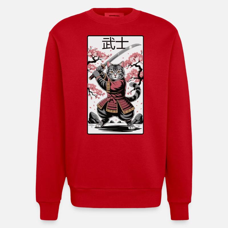 Chat guerrier – Puissance de l’anime - Sweat bio épais oversize fabriqué en UE - rouge