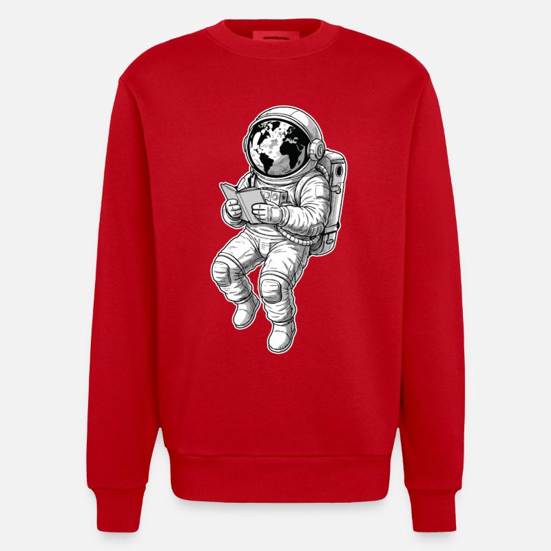 Astronaute Lecture Espace Terre - Sweat bio épais oversize fabriqué en UE - rouge