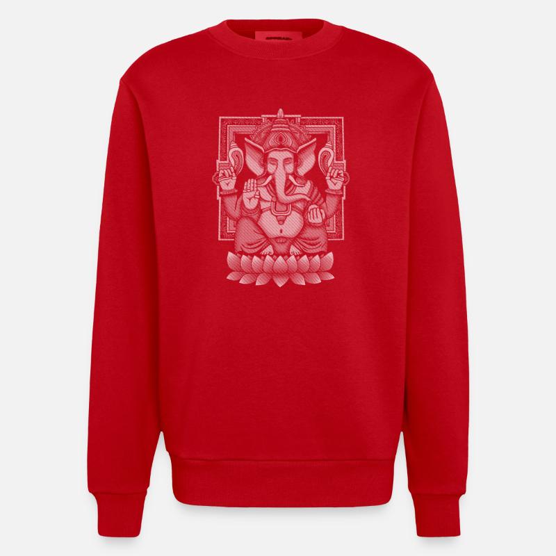 Ganesh White Halftone - Heavyweight Oversized Organic Crew Neck Made in EU - red