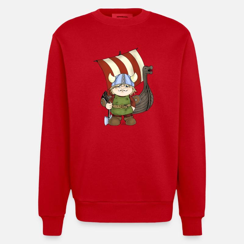 Wikinger Erik mit Schiff - Heavyweight Oversized Organic Crew Neck Made in EU - Rot